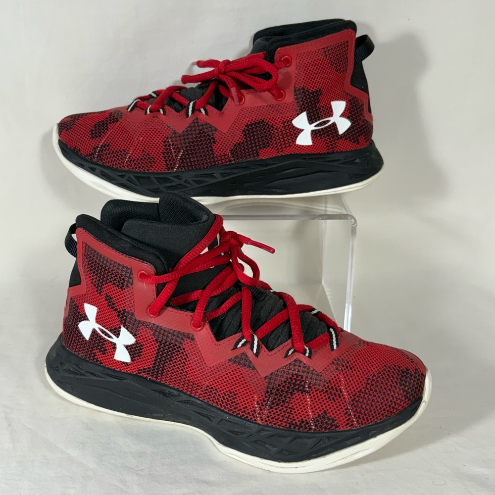 Under Armour Youth 6/CM 23 High Top Red & Black Sneakers 3000389-600